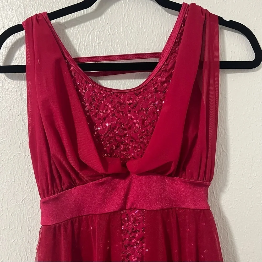 Weissman Baby Hold On LC Large (12-14) Red D13004 Sequin Performance Leotard EUC